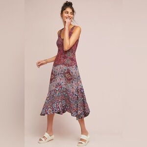 Maeve by Anthropologie Violette Dress Boho Mixed Print Fit & Flare Midi Size‎ 4